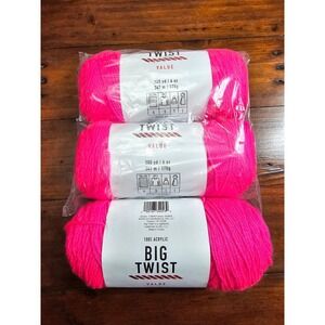 Big Twist Value 100% Acrylic Yarn Hot Pink 3 Skeins Craft Knitting Crochet